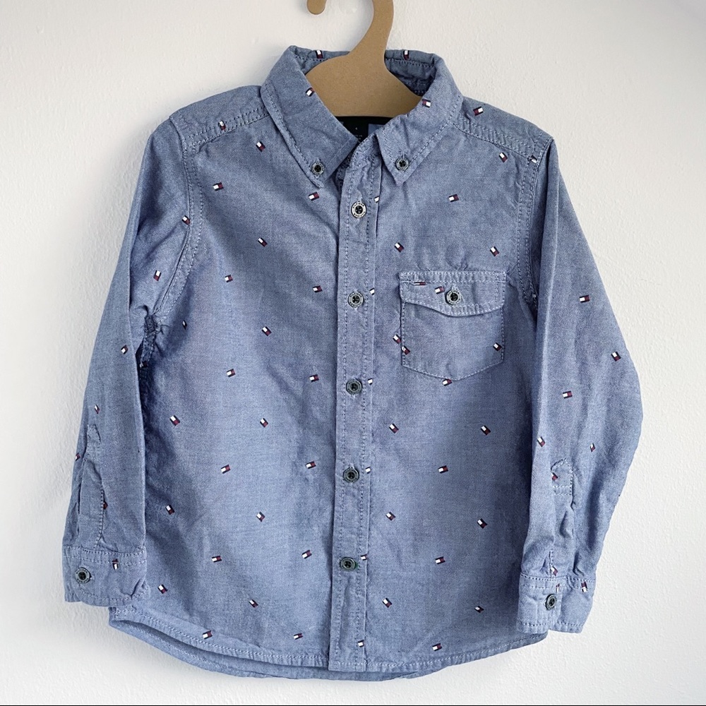 Tommy Hilfiger Button Down Blue Shirt Youth Size 4
